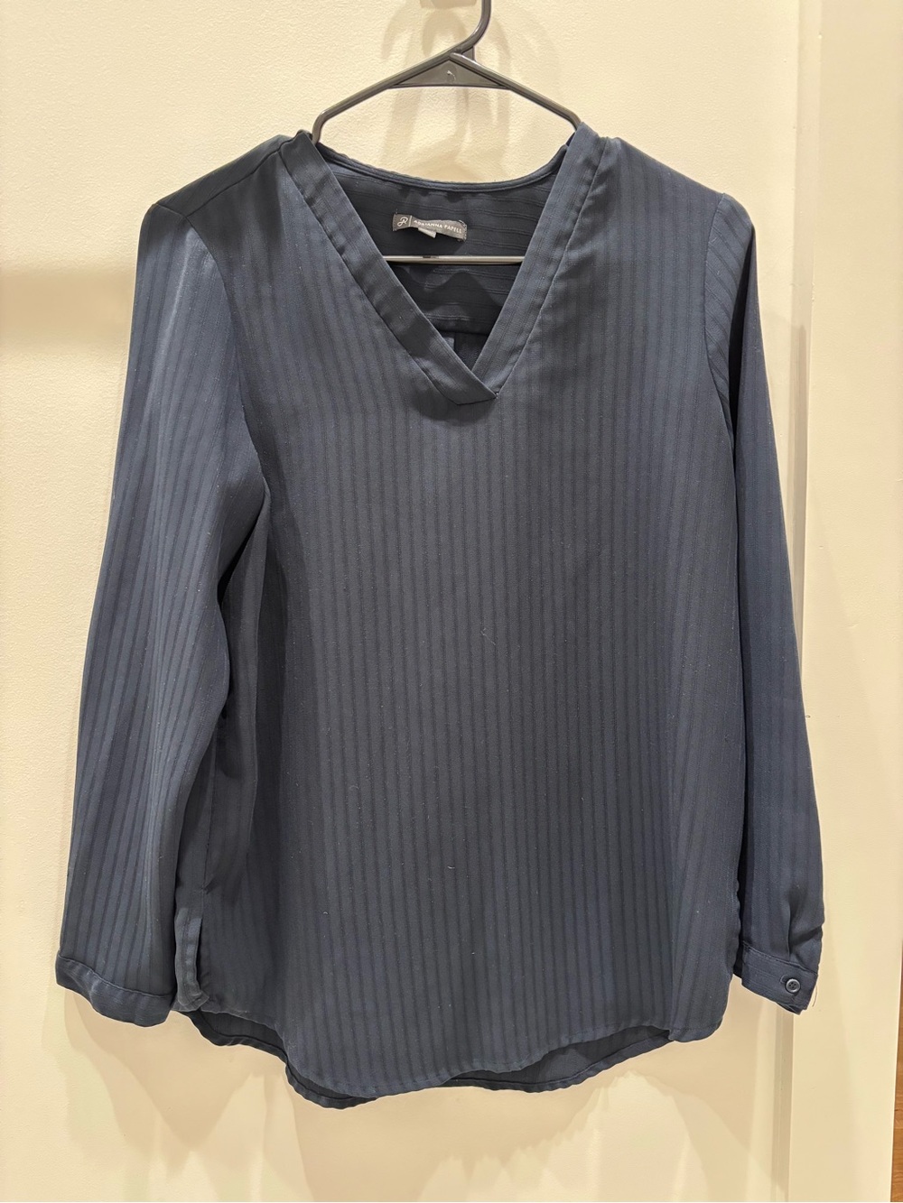 Adrianna Papell Navy V-Neck Long Sleeve Blouse